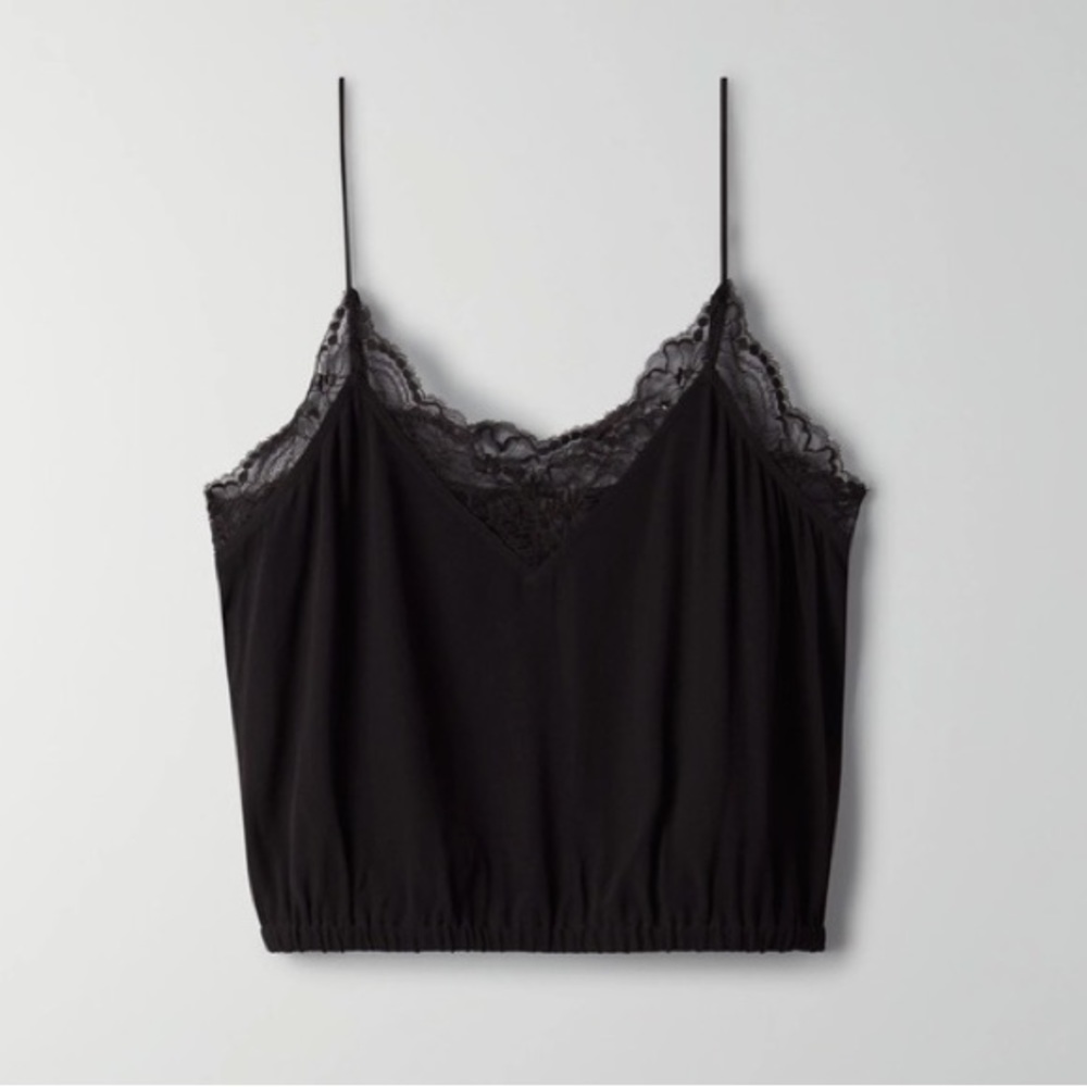 Aritzia Wilfred Free Women's black Agyness lace crop tank top